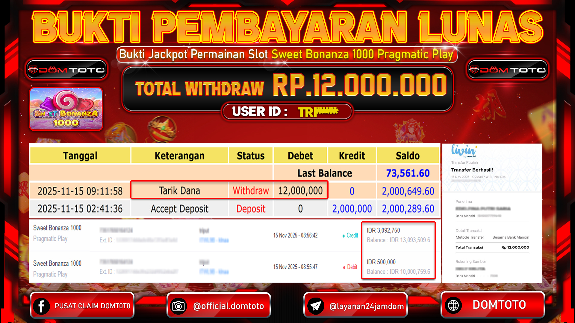 JACKPOT SLOT Sweet Bonanza 1000 Pragmatic Play 15 NOVEMBER 2025